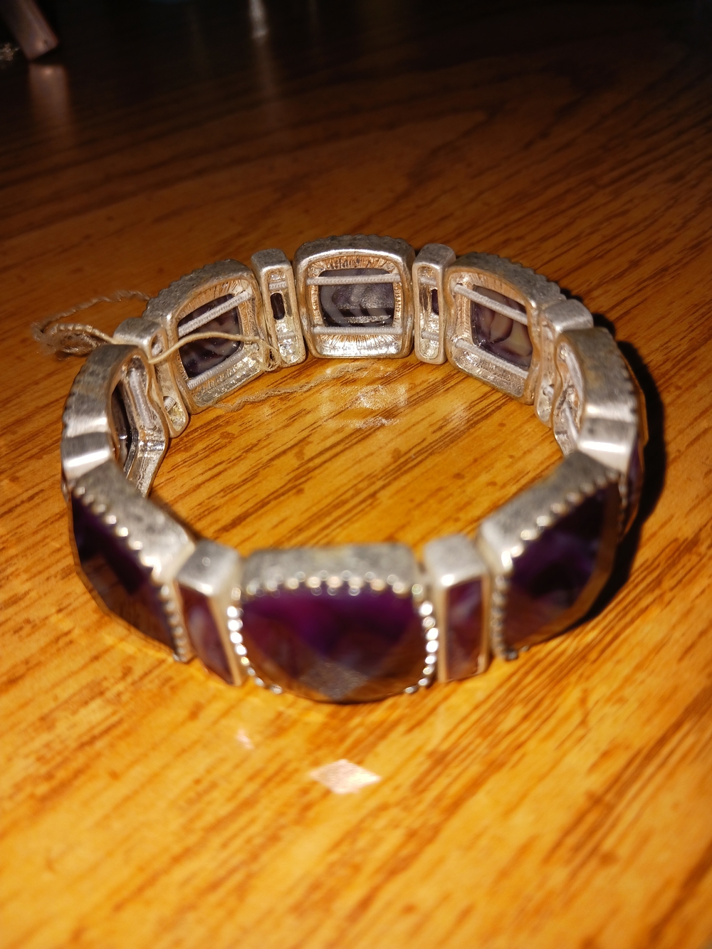 Purple Faceted Stone Stretch Bracelet in Silver-Tone